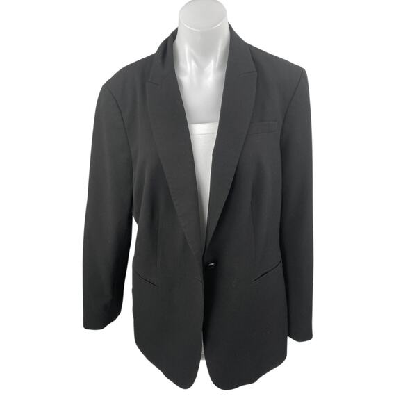 Calvin Klein Womens Black Long Sleeve Peak Lapel One Button Blazer Coat Jacket M - Picture 1 of 3